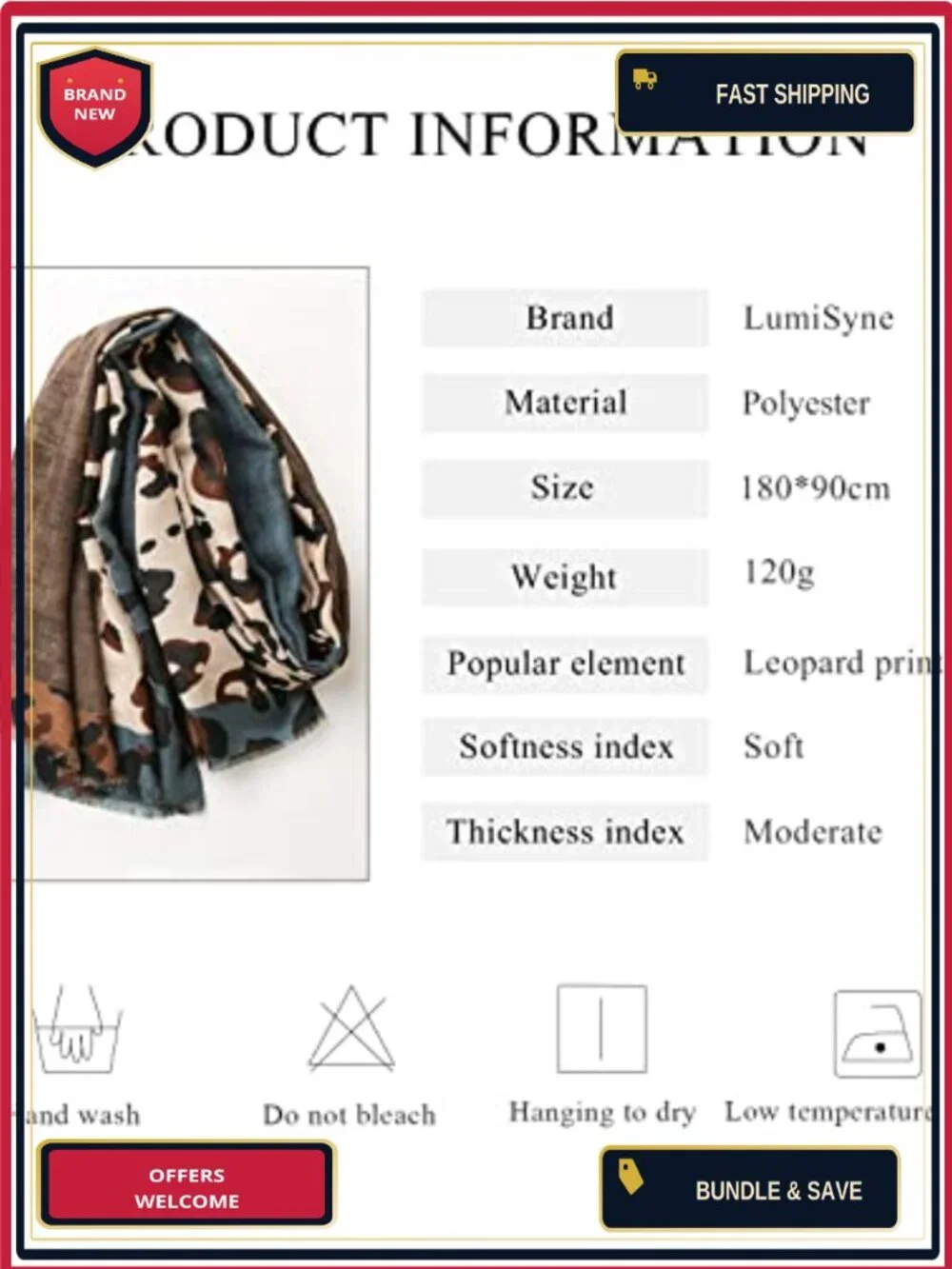 Leopard Print Cotton Linen Texture Scarf with Tassels Lightweight Shawl Stole